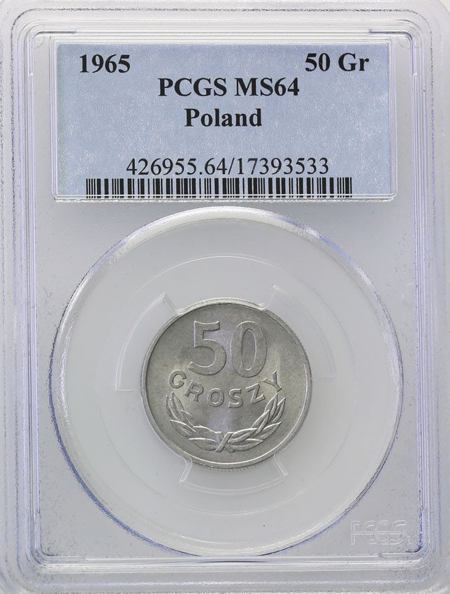 PRL. 50 groszy 1965 aluminium PCGS MS64